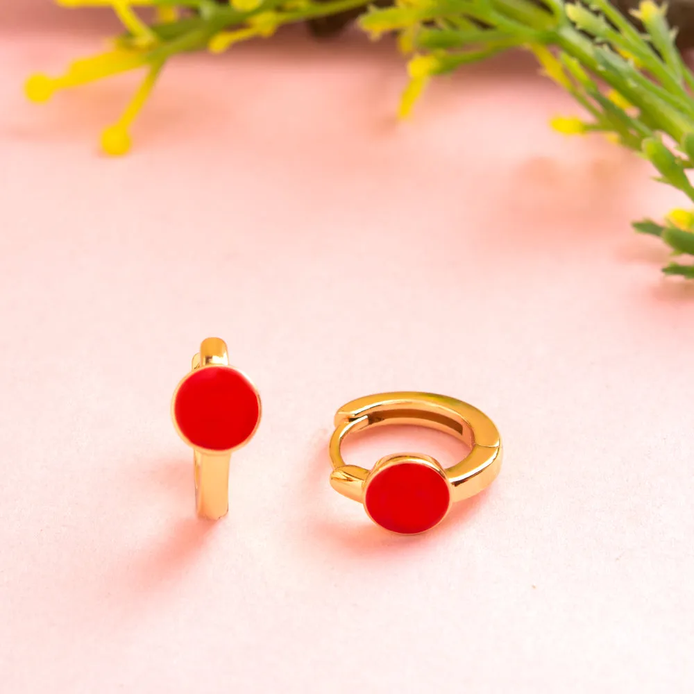 Gold Plated Ring Shaped Small Enamel Bali Hoops Earring