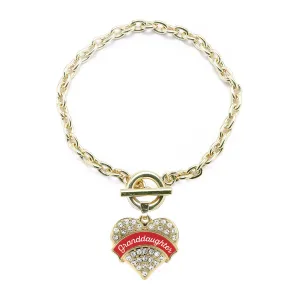 Gold Red Granddaughter Pave Heart Charm Toggle Bracelet