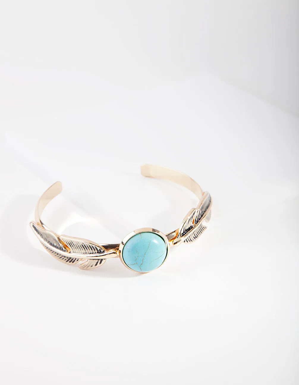 Gold Turquoise Faux Feather Cuff Bracelet