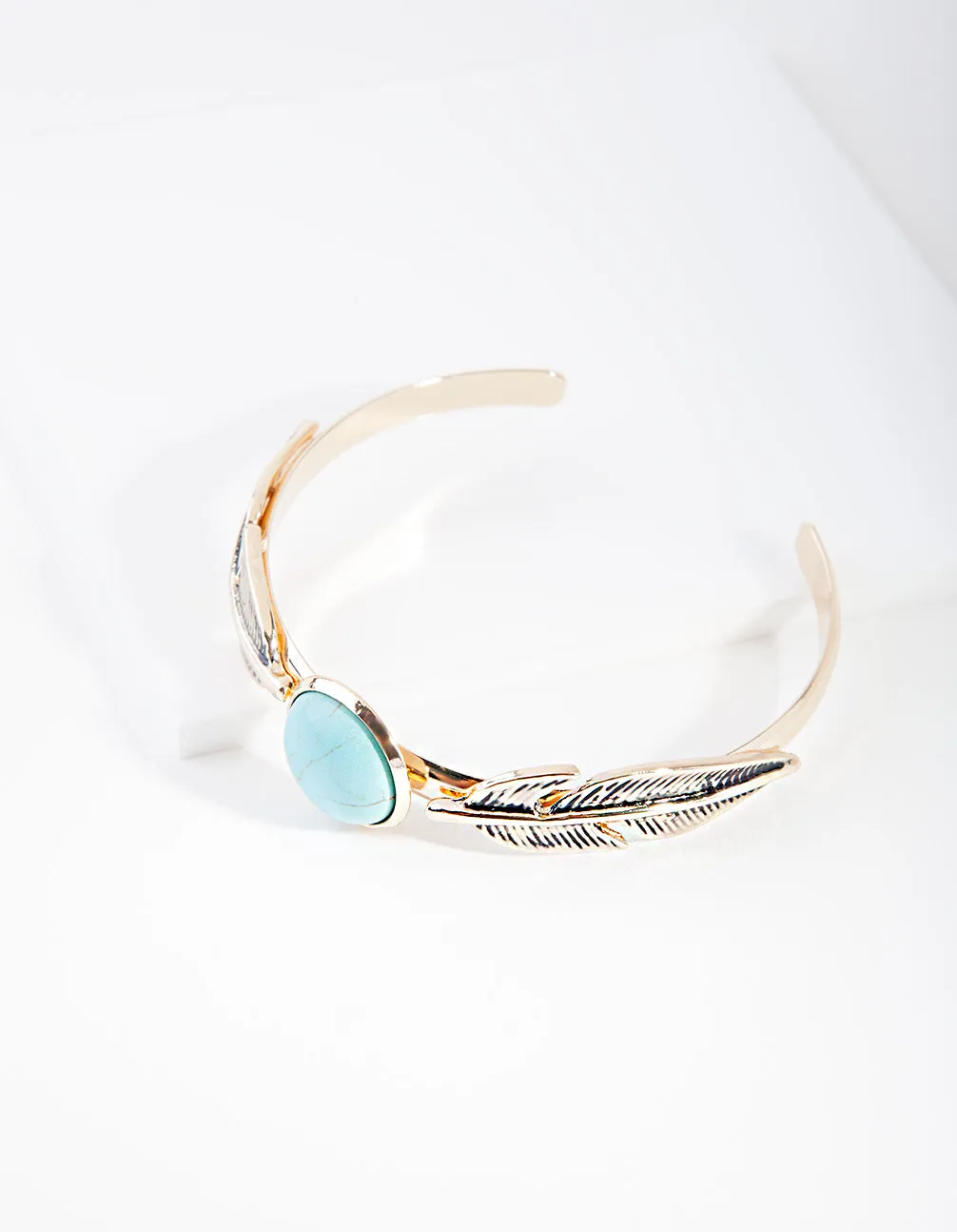 Gold Turquoise Faux Feather Cuff Bracelet