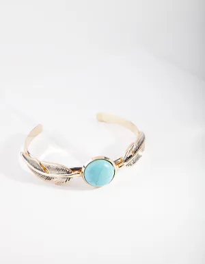 Gold Turquoise Faux Feather Cuff Bracelet