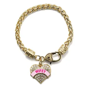 Gold Wifey Pink Candy Pave Heart Charm Braided Bracelet