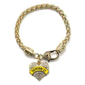 Gold Yellow Senior 2017 Pave Heart Charm Braided Bracelet