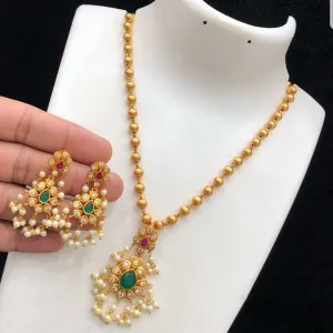 Golden Pearls with Guttapusalu Style Pendant and Earrings