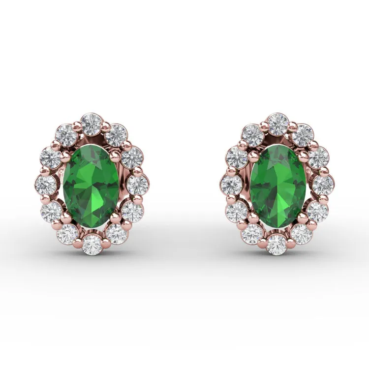 Halo Emerald and Diamond Stud Earrings