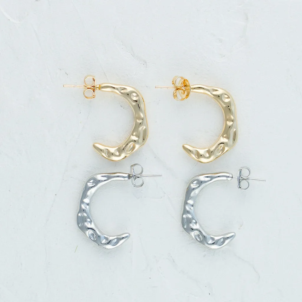 Hammered Moon Hoop Earrings