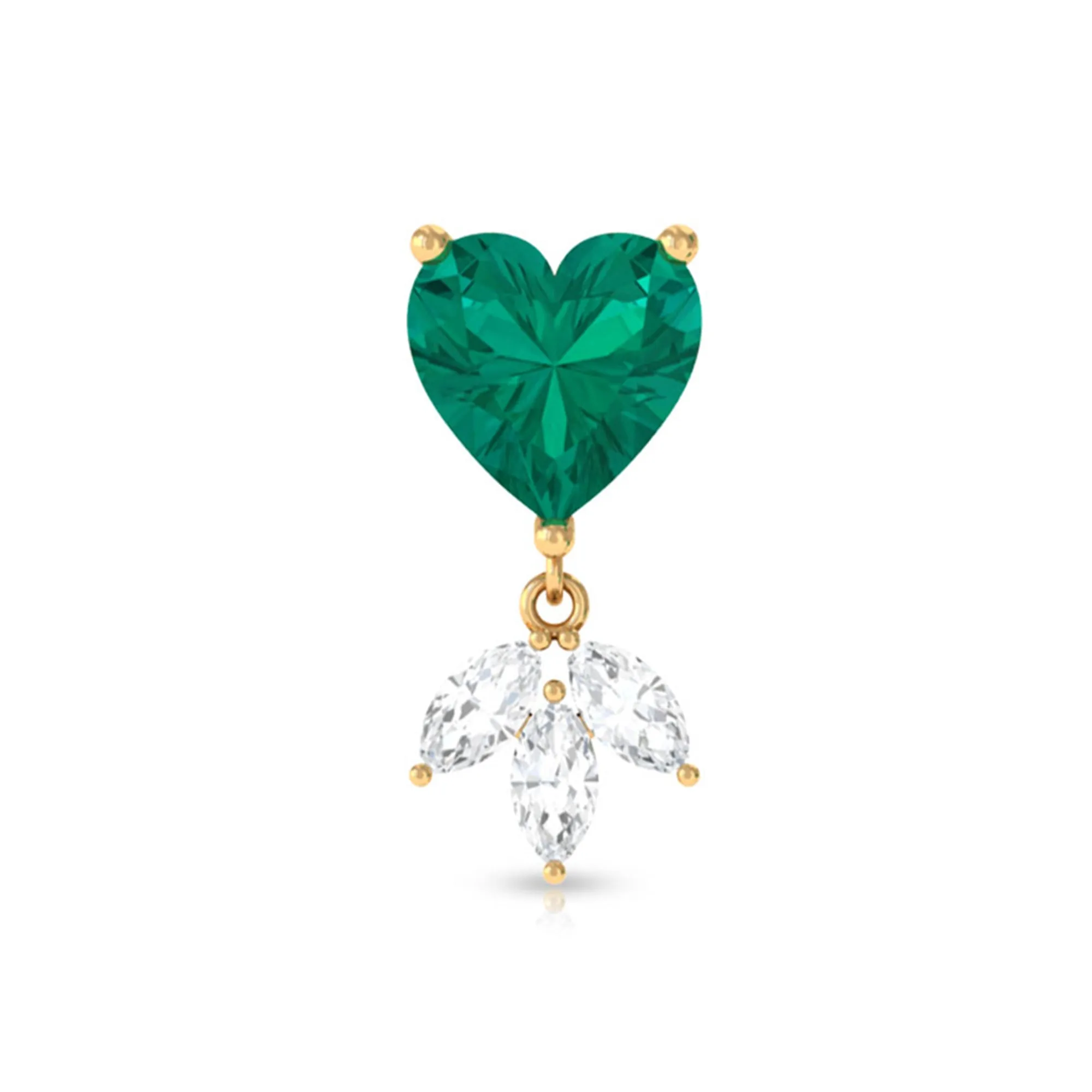 Heart Created Emerald and Moissanite Helix Drop Earring