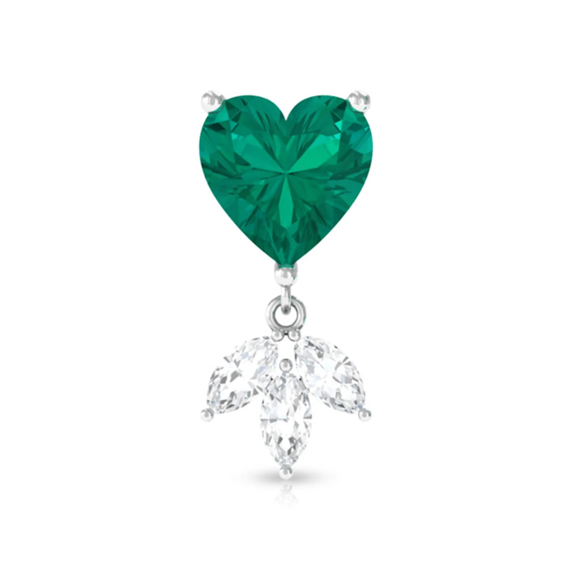 Heart Created Emerald and Moissanite Helix Drop Earring