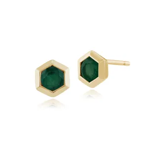 Hexagon Smaragd Ohrstecker in 9ct Gelbgold