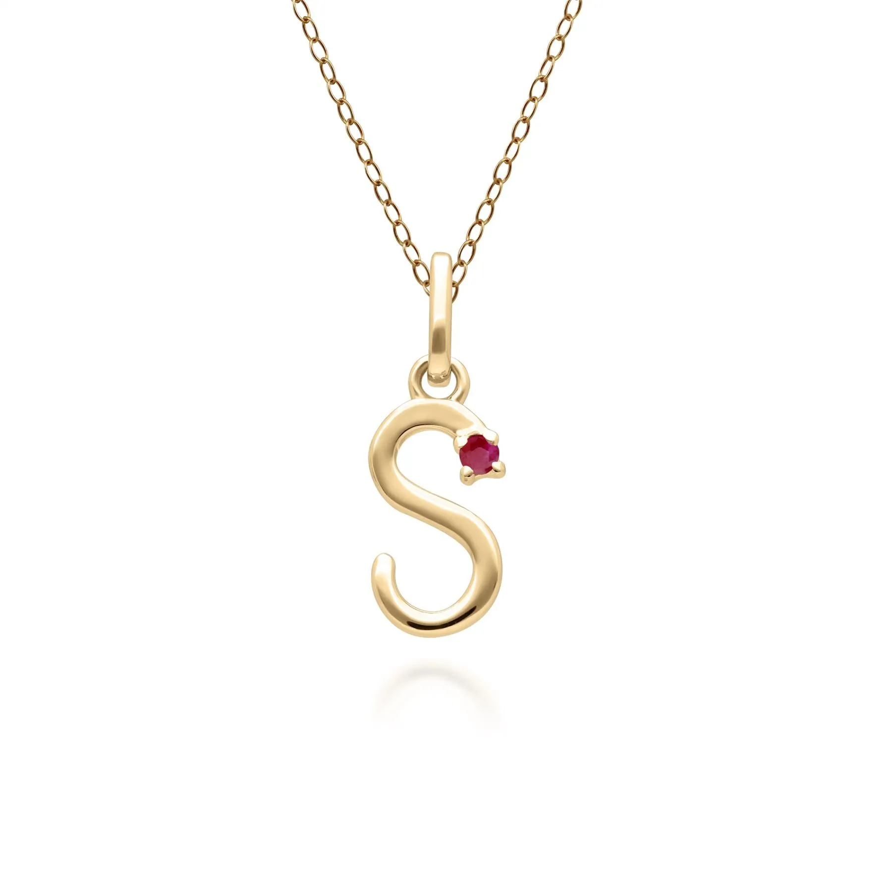 Initiale S Rubin Anfangsbuchstaben Kette in 9ct Gelb Gold
