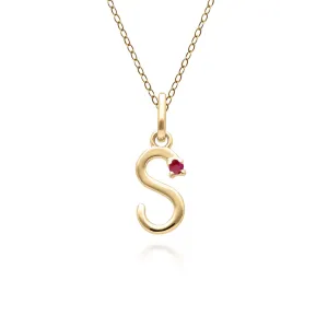 Initiale S Rubin Anfangsbuchstaben Kette in 9ct Gelb Gold