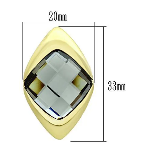 IP Gold(Ion Plating) Brass Earrings with Synthetic Synthetic Glass in Black Diamond for Women Black Diamond Stone Color Style GL341