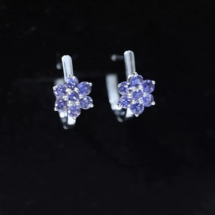 J Hoop Floral Earrings with Round Shape Tanzanite