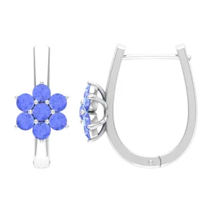 J Hoop Floral Earrings with Round Shape Tanzanite