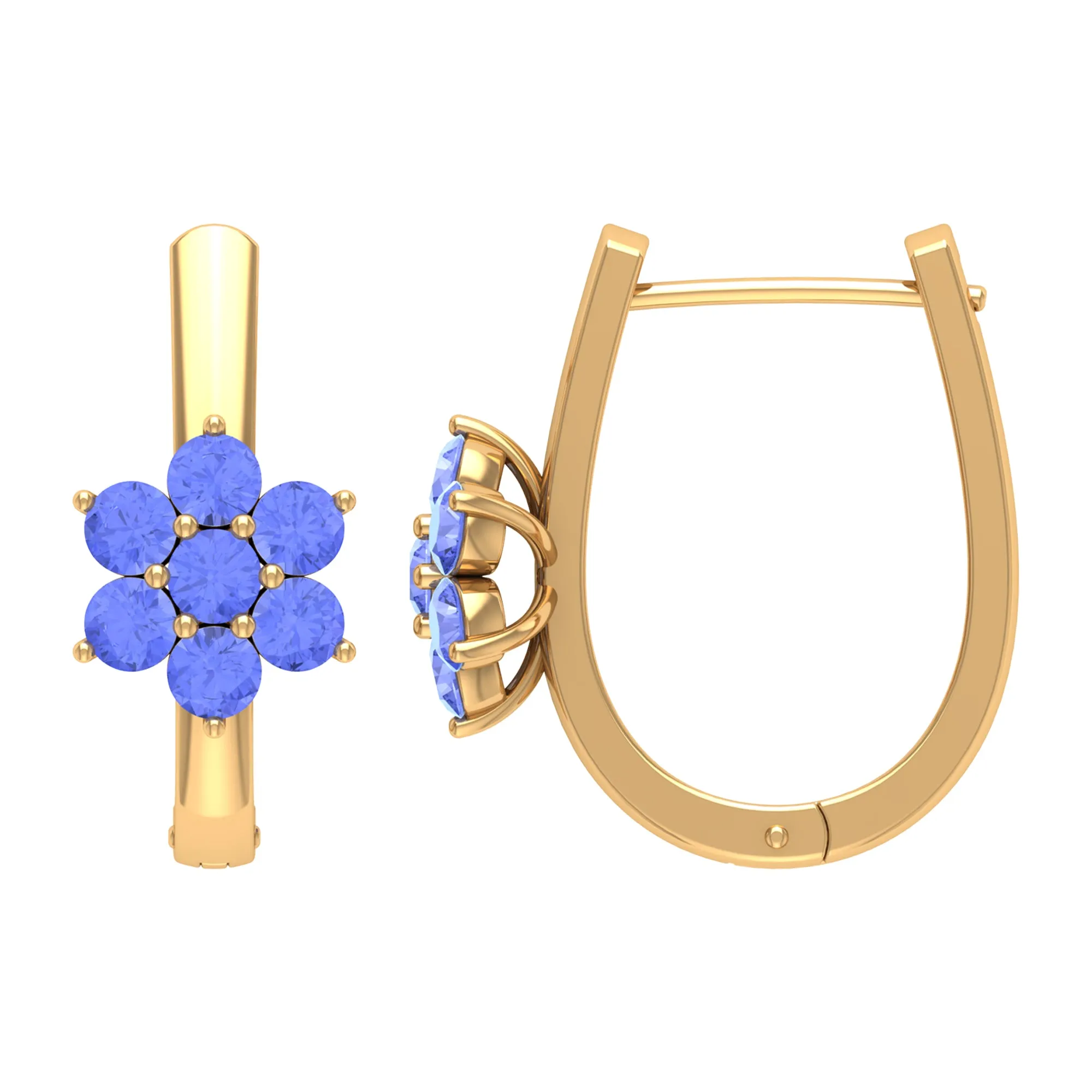 J Hoop Floral Earrings with Round Shape Tanzanite