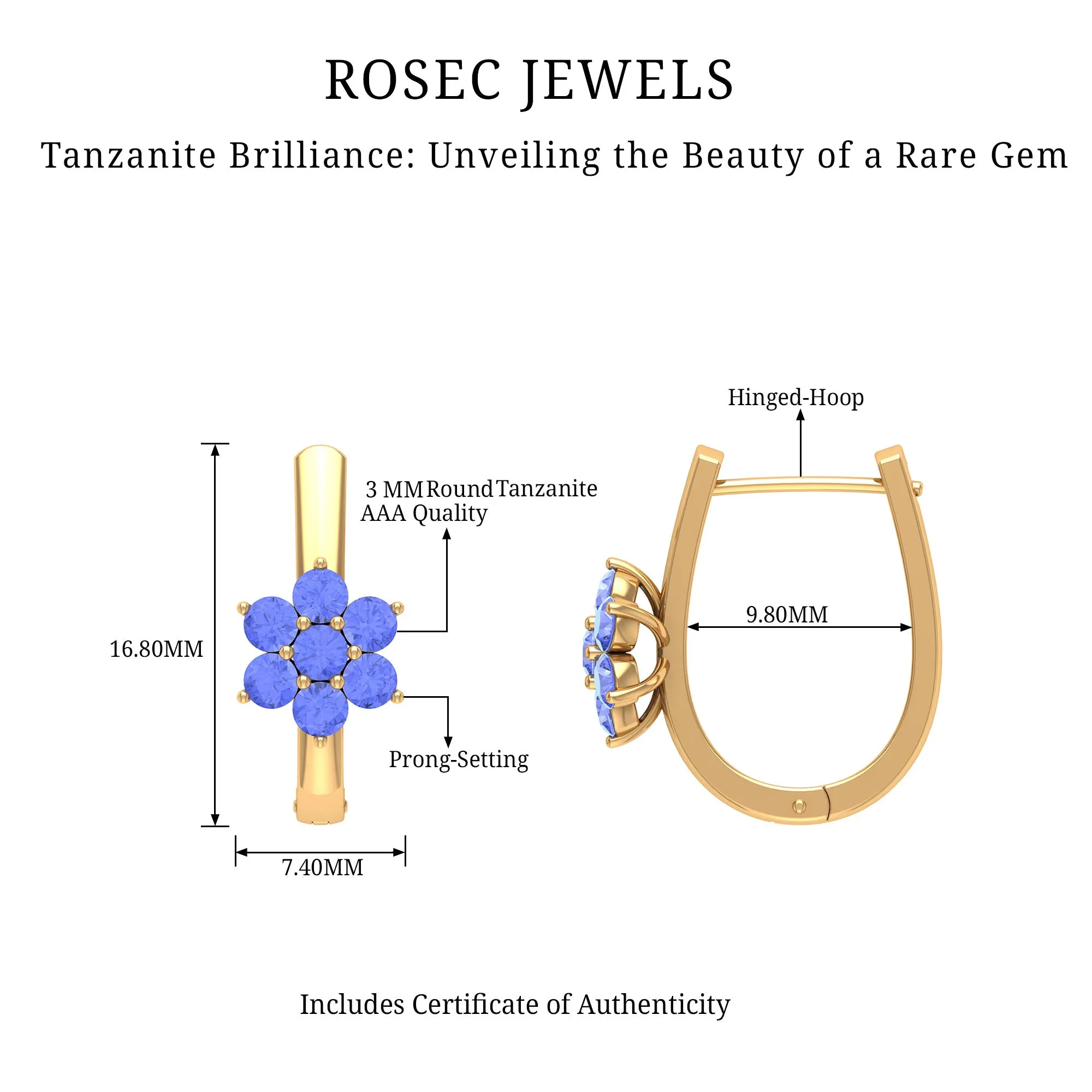 J Hoop Floral Earrings with Round Shape Tanzanite