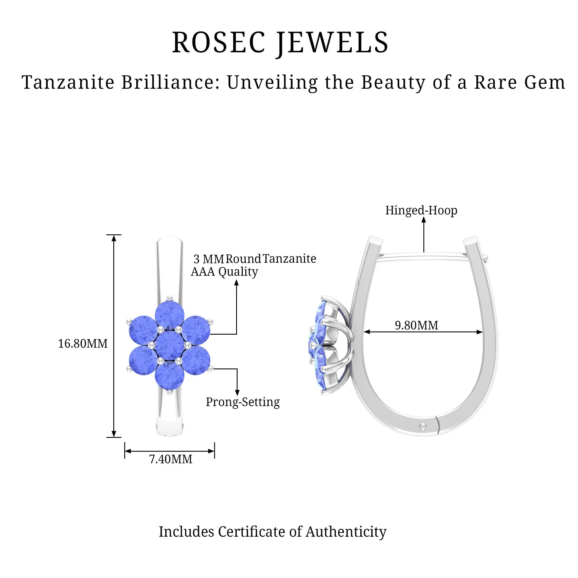 J Hoop Floral Earrings with Round Shape Tanzanite