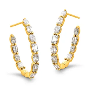 JB Star Diamond Oval Hoop Earrings 18K Yellow Gold