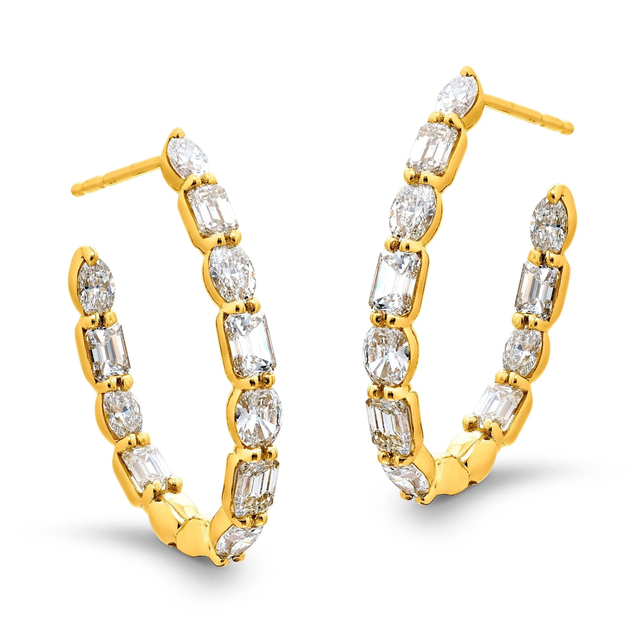 JB Star Diamond Oval Hoop Earrings 18K Yellow Gold