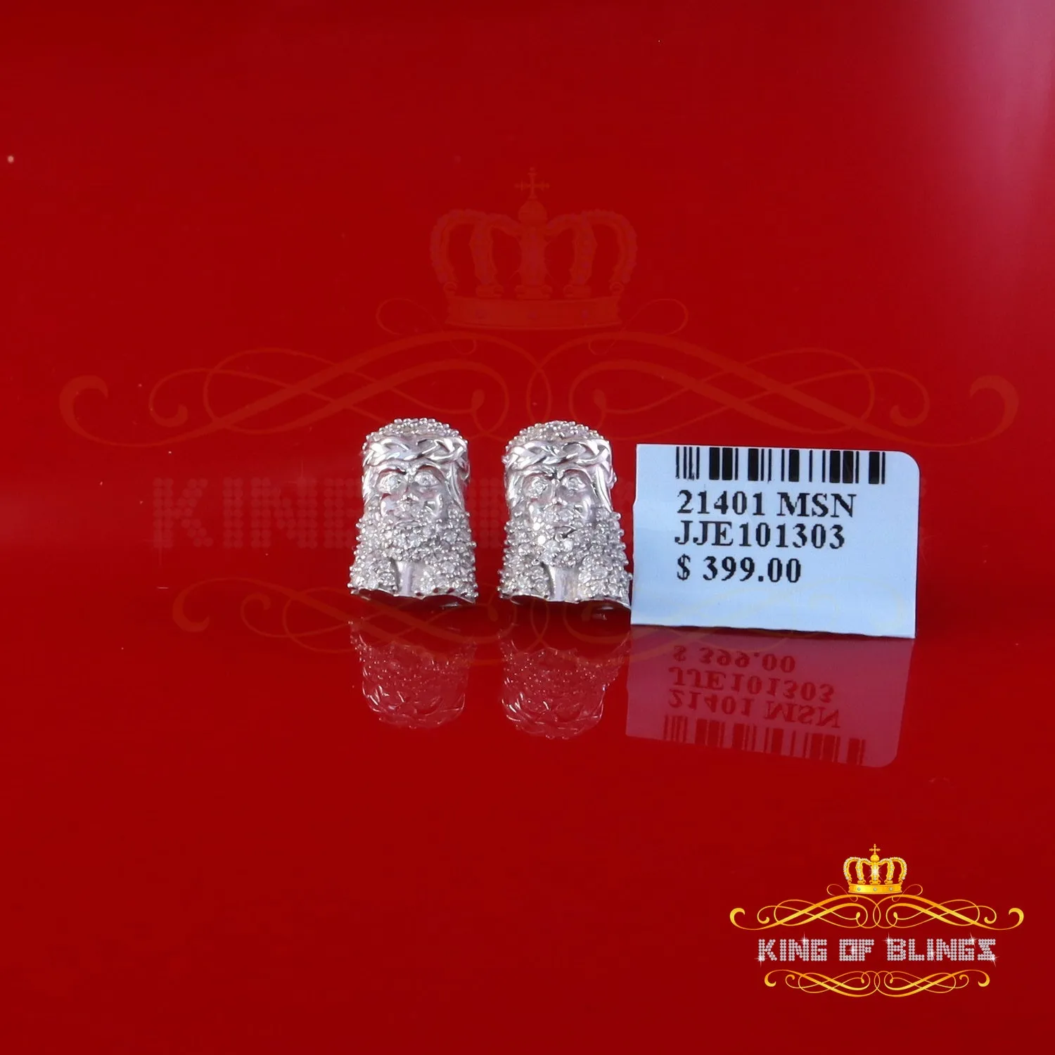 King of Bling's 0.33ct VVS 'D' Moissanite Men's/Womens 925 Silver White Jesus Stud Earrings
