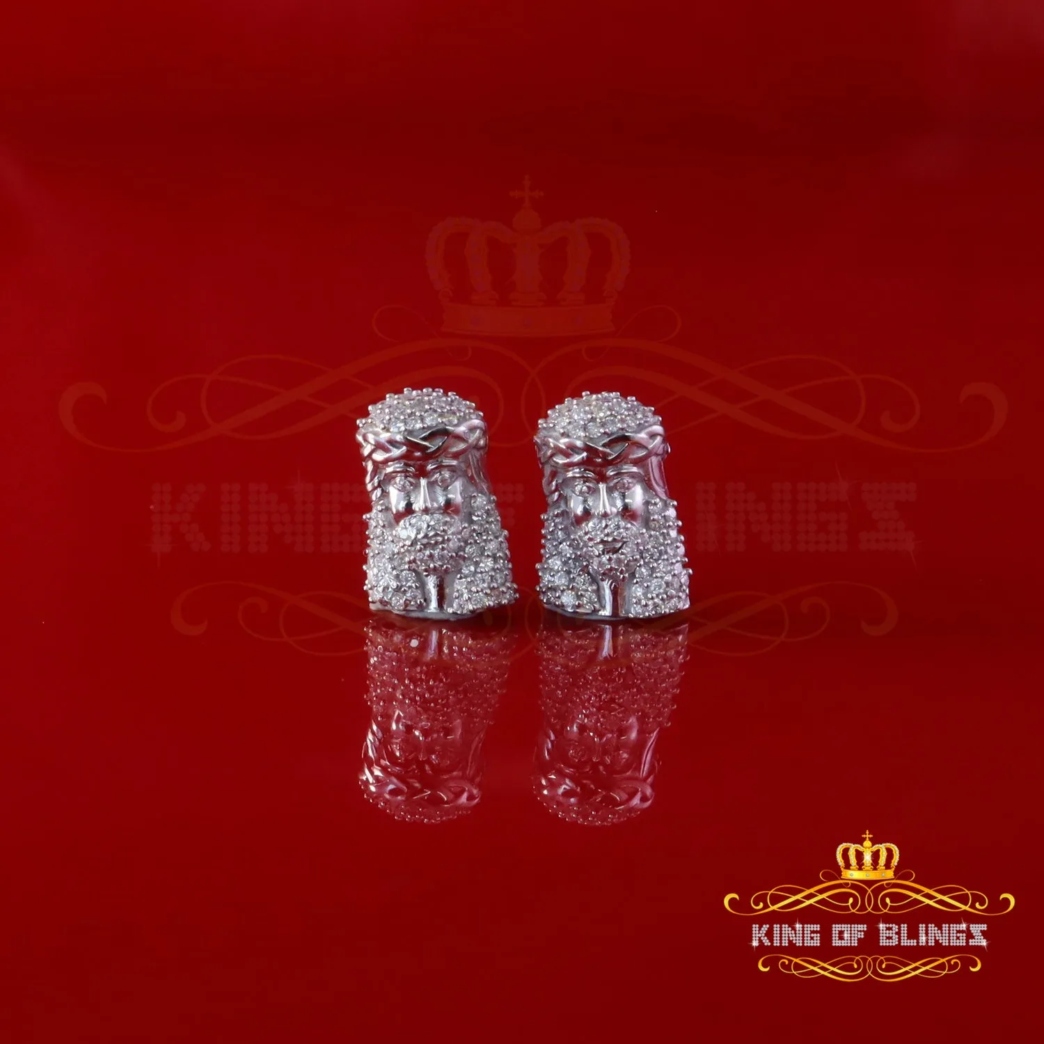 King of Bling's 0.33ct VVS 'D' Moissanite Men's/Womens 925 Silver White Jesus Stud Earrings