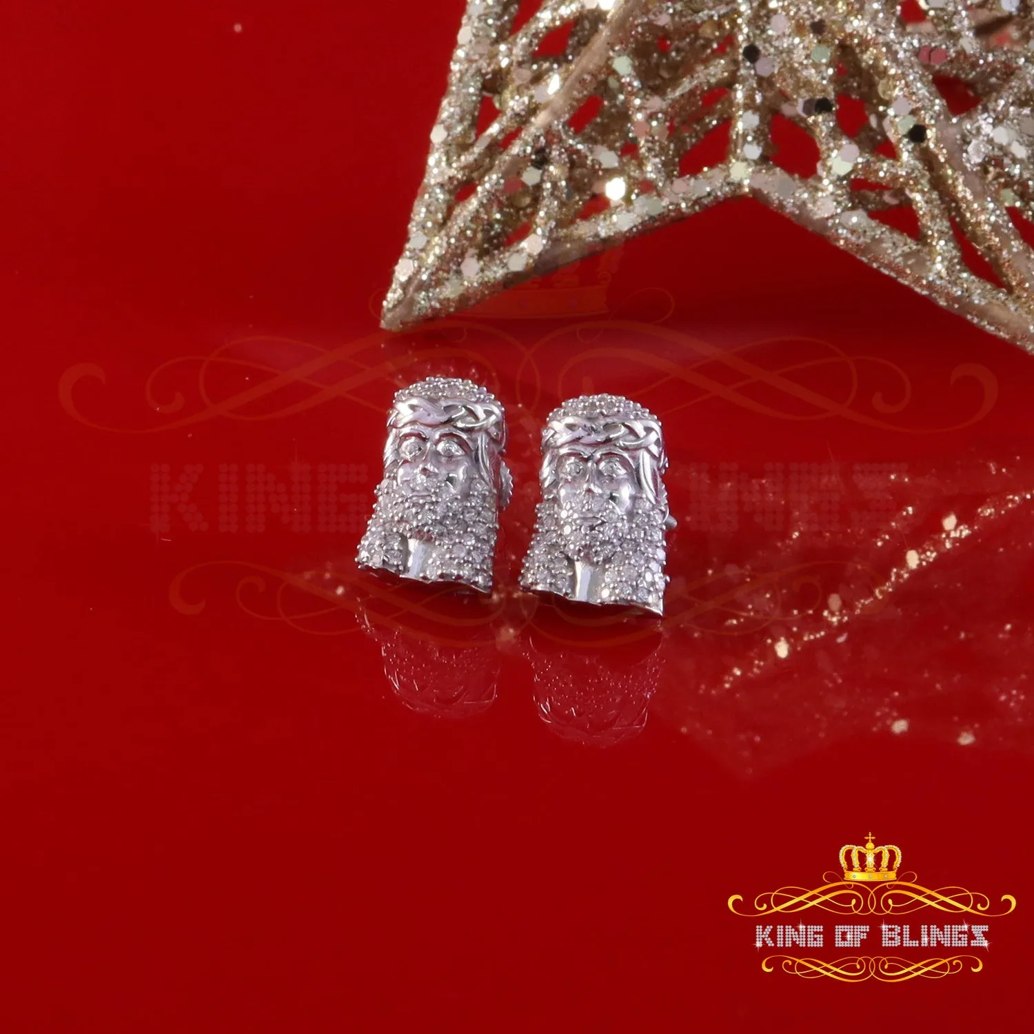 King of Bling's 0.33ct VVS 'D' Moissanite Men's/Womens 925 Silver White Jesus Stud Earrings