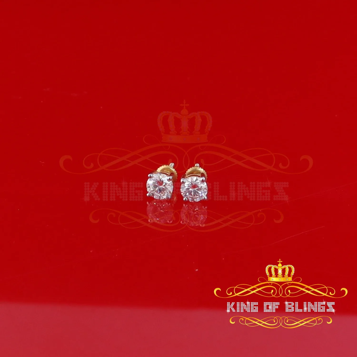 King  of Bling's 1.00ct VVS 'D' Moissanite Men's/Womens 925 Silver Yellow Round Stud Earrings