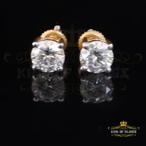King  of Bling's 1.00ct VVS 'D' Moissanite Men's/Womens 925 Silver Yellow Round Stud Earrings