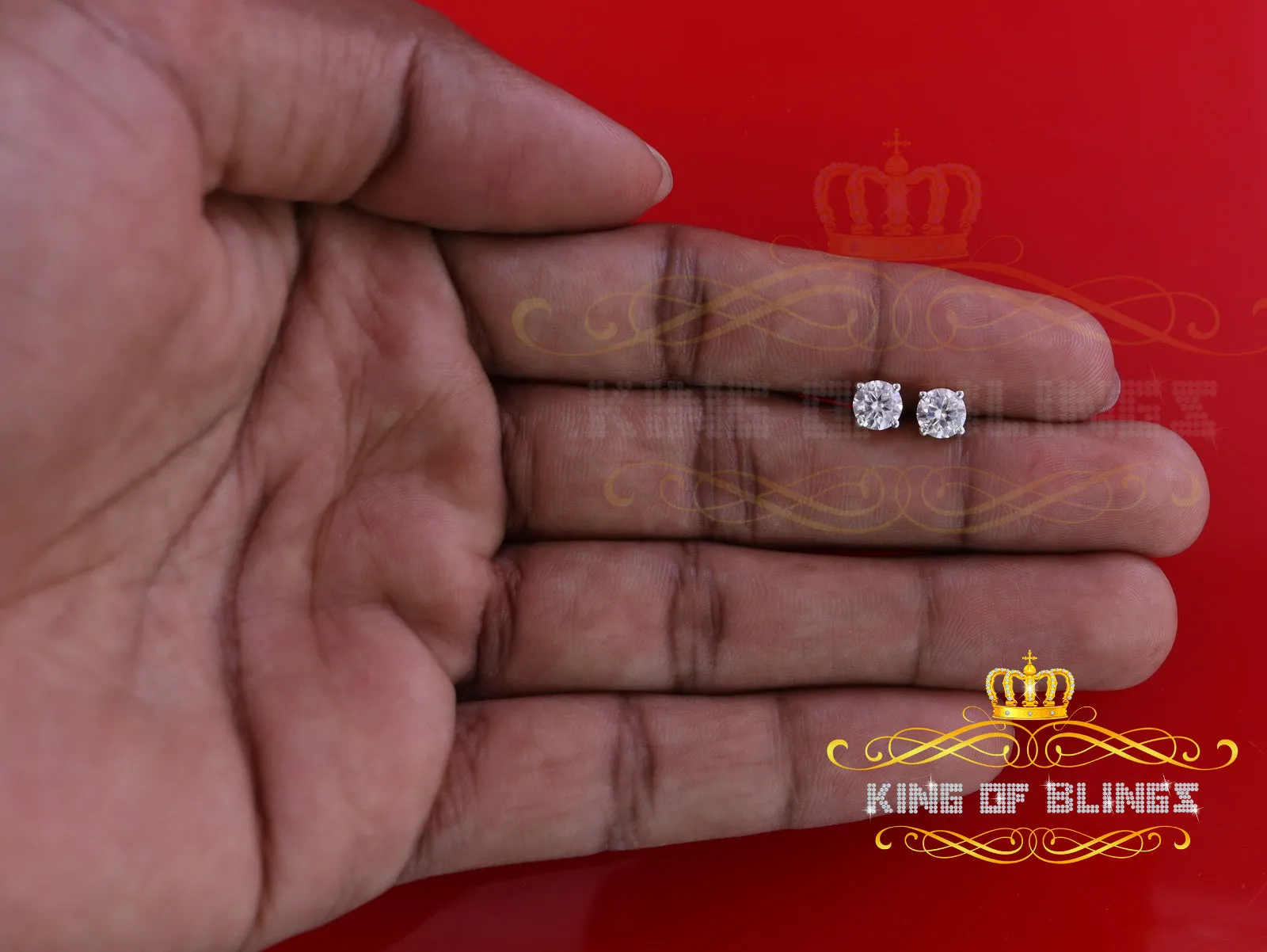 King  of Bling's 1.00ct VVS 'D' Moissanite Men's/Womens 925 Silver Yellow Round Stud Earrings