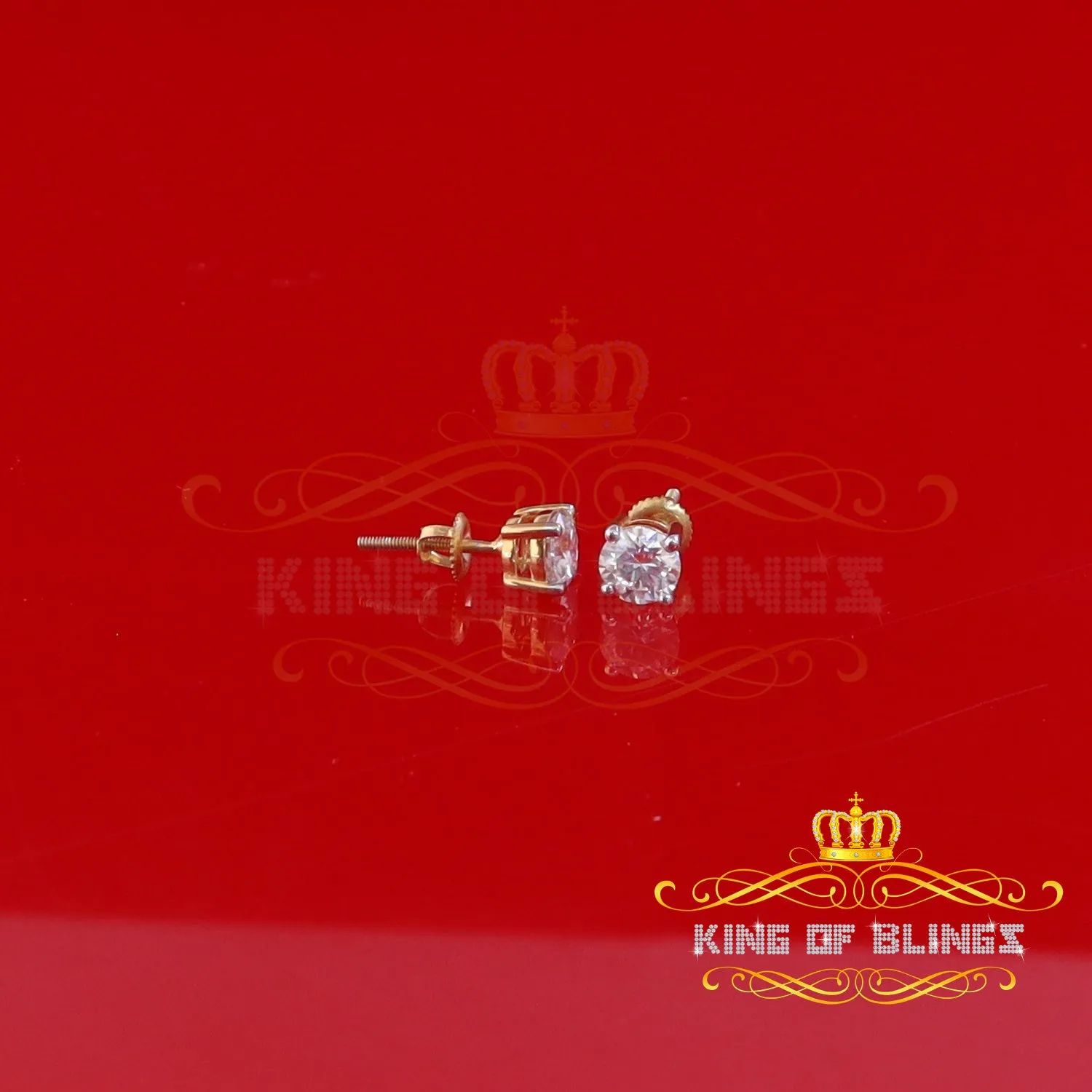 King  of Bling's 1.00ct VVS 'D' Moissanite Men's/Womens 925 Silver Yellow Round Stud Earrings