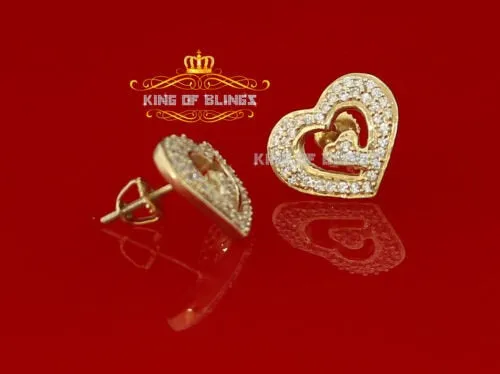 King of Bling's 1.26ct Cubic Zirconia 925 Yellow Sterling Silver Women's Hip Hop Heart Earrings