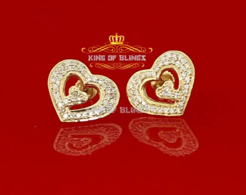 King of Bling's 1.26ct Cubic Zirconia 925 Yellow Sterling Silver Women's Hip Hop Heart Earrings