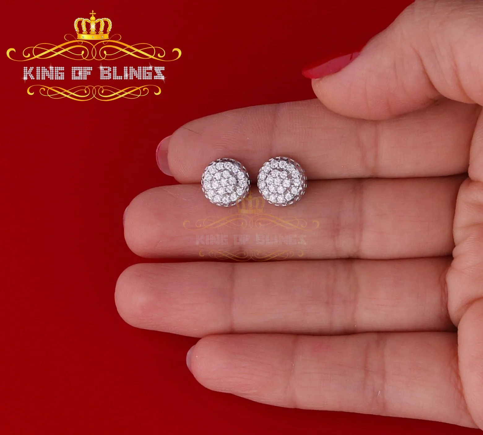 King of Blings- 3.45ct Cubic Zirconia 925 White Silver Women's & Men's Hip Hop Round Earrings