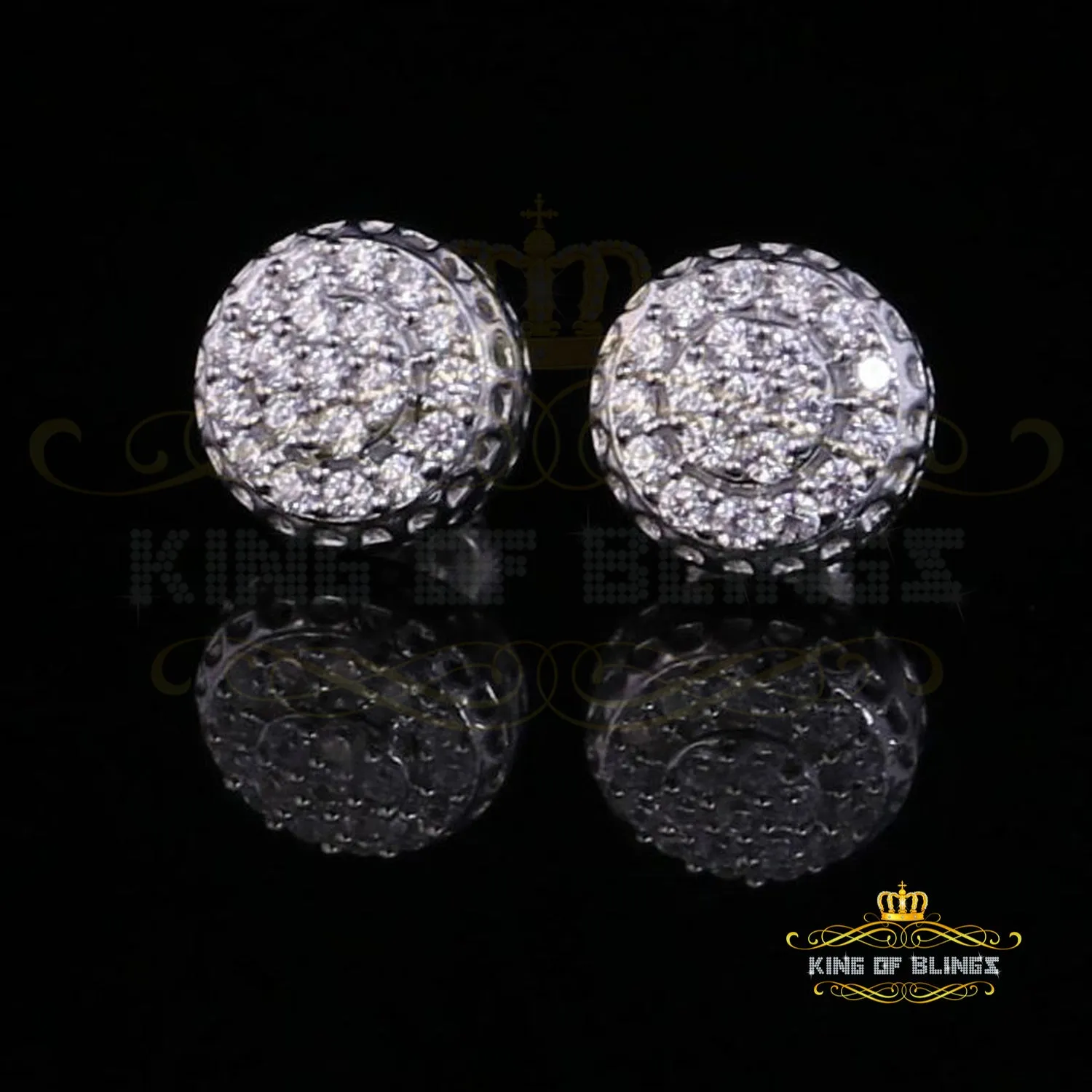 King of Blings- 3.45ct Cubic Zirconia 925 White Silver Women's & Men's Hip Hop Round Earrings