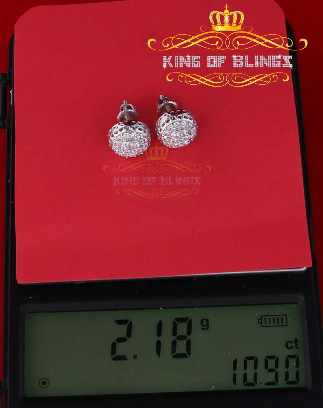 King of Blings- 3.45ct Cubic Zirconia 925 White Silver Women's & Men's Hip Hop Round Earrings