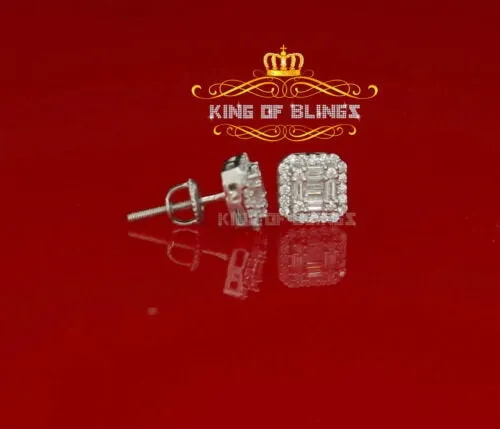 King of Blings- 925 Hip Hop White Sterling Silver 0.64ct Cubic Zirconia Women's Square Earrings