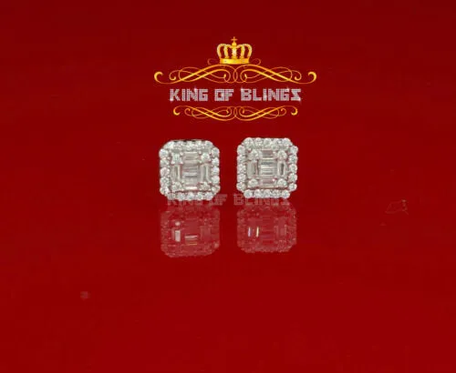 King of Blings- 925 Hip Hop White Sterling Silver 0.64ct Cubic Zirconia Women's Square Earrings