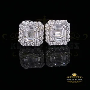King of Blings- 925 Hip Hop White Sterling Silver 0.64ct Cubic Zirconia Women's Square Earrings