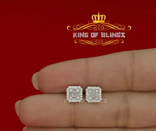 King of Blings- 925 Hip Hop White Sterling Silver 0.64ct Cubic Zirconia Women's Square Earrings