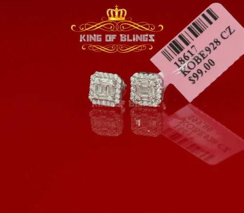 King of Blings- 925 Hip Hop White Sterling Silver 0.64ct Cubic Zirconia Women's Square Earrings