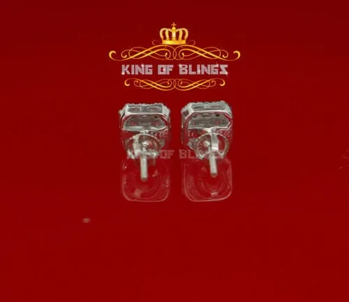 King of Blings- 925 Hip Hop White Sterling Silver 0.64ct Cubic Zirconia Women's Square Earrings