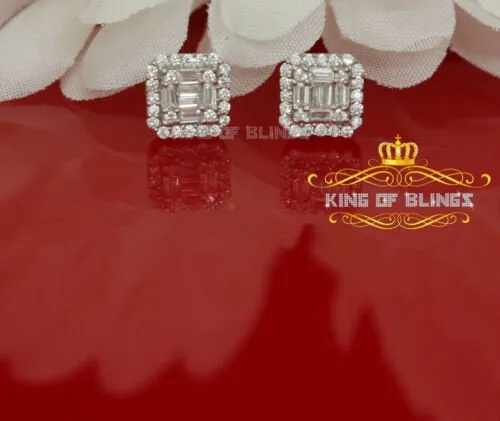 King of Blings- 925 Hip Hop White Sterling Silver 0.64ct Cubic Zirconia Women's Square Earrings