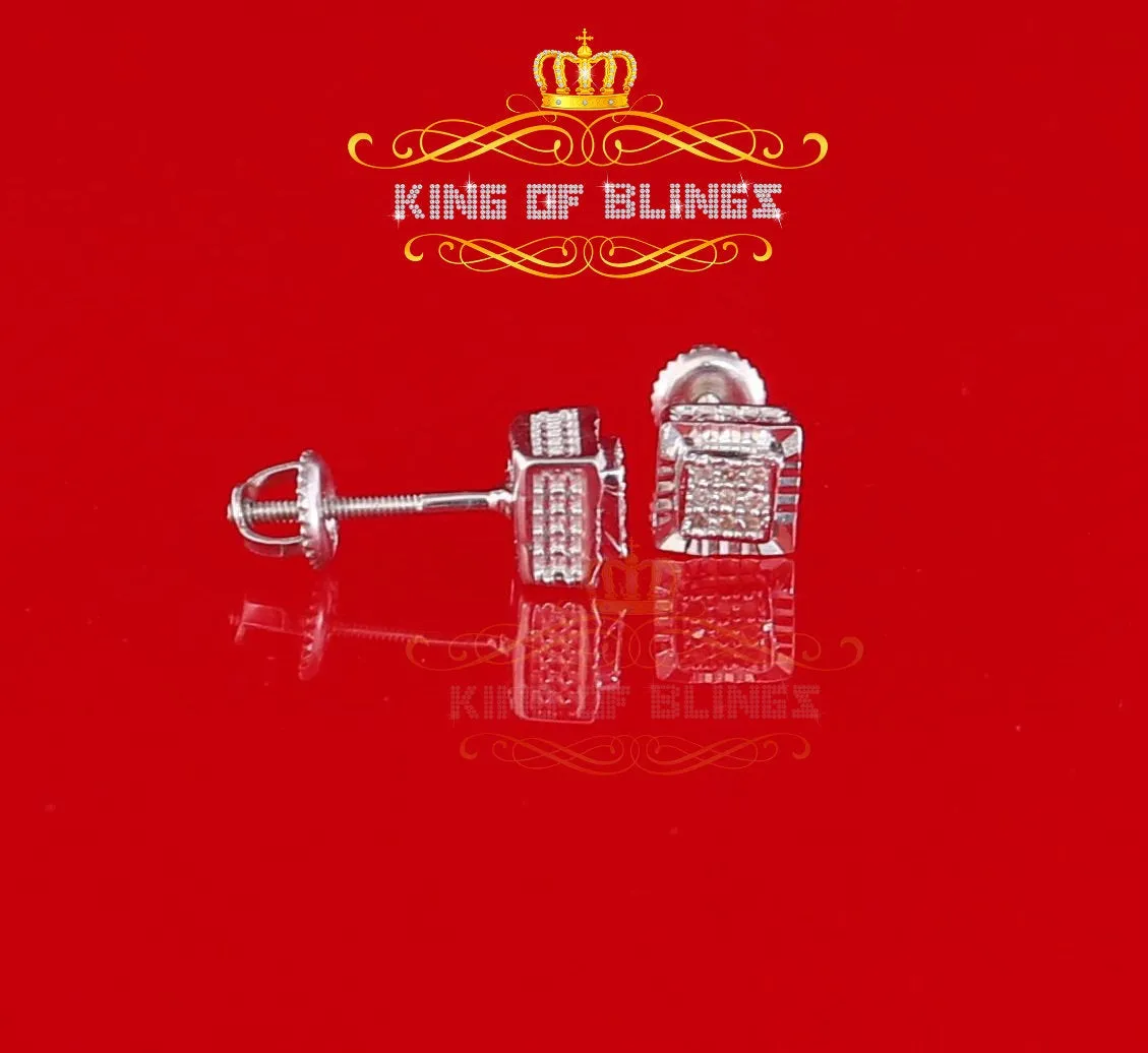 King Of Bling's 925 Sterling Silver 0.05ct Diamond White Square Earring For Men's / Women's