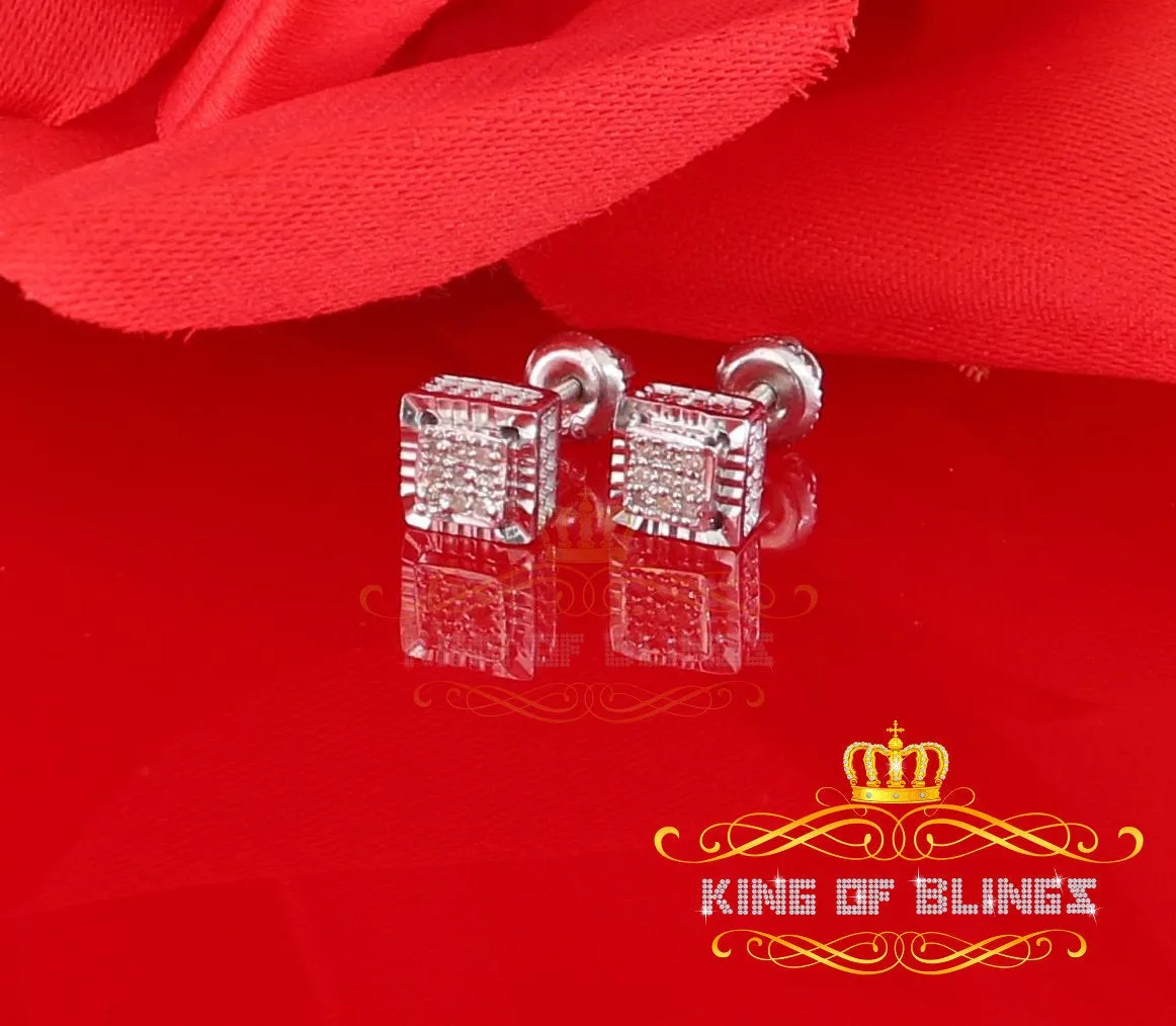 King Of Bling's 925 Sterling Silver 0.05ct Diamond White Square Earring For Men's / Women's