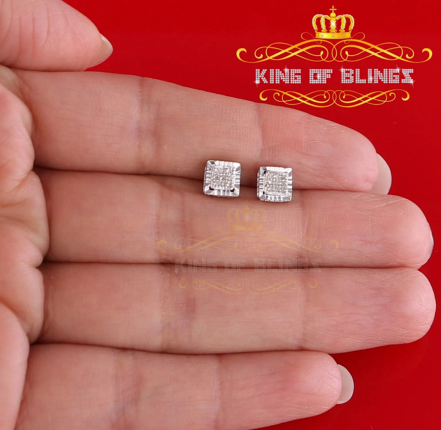 King Of Bling's 925 Sterling Silver 0.05ct Diamond White Square Earring For Men's / Women's