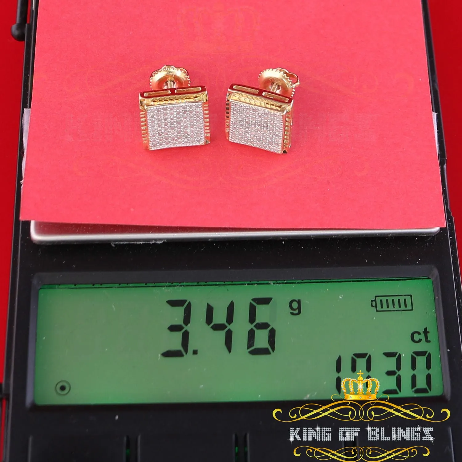 King of Blings-925 Sterling Silver 0.33ct Real Diamond For Women's & Men's Yellow Stud Earrings