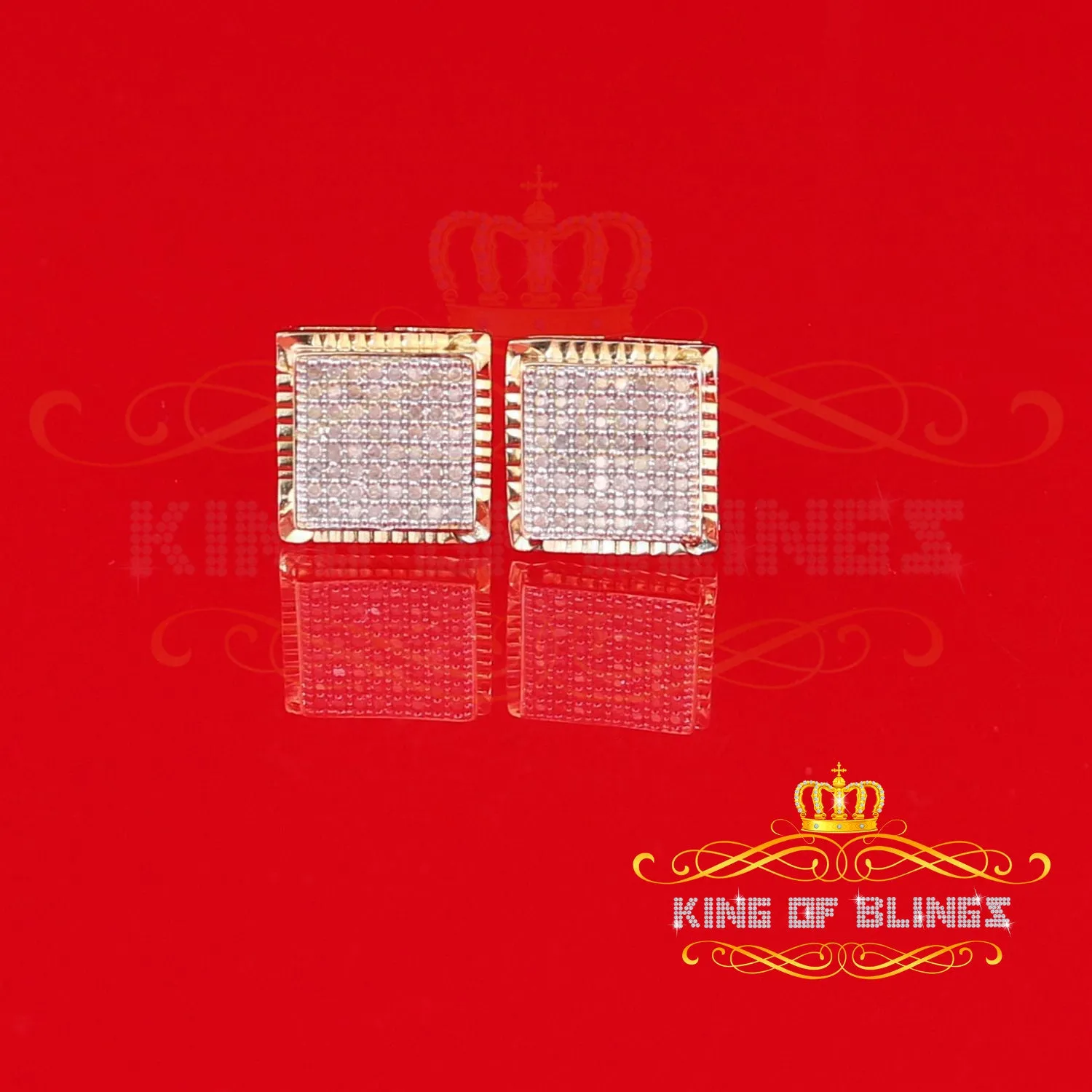King of Blings-925 Sterling Silver 0.33ct Real Diamond For Women's & Men's Yellow Stud Earrings