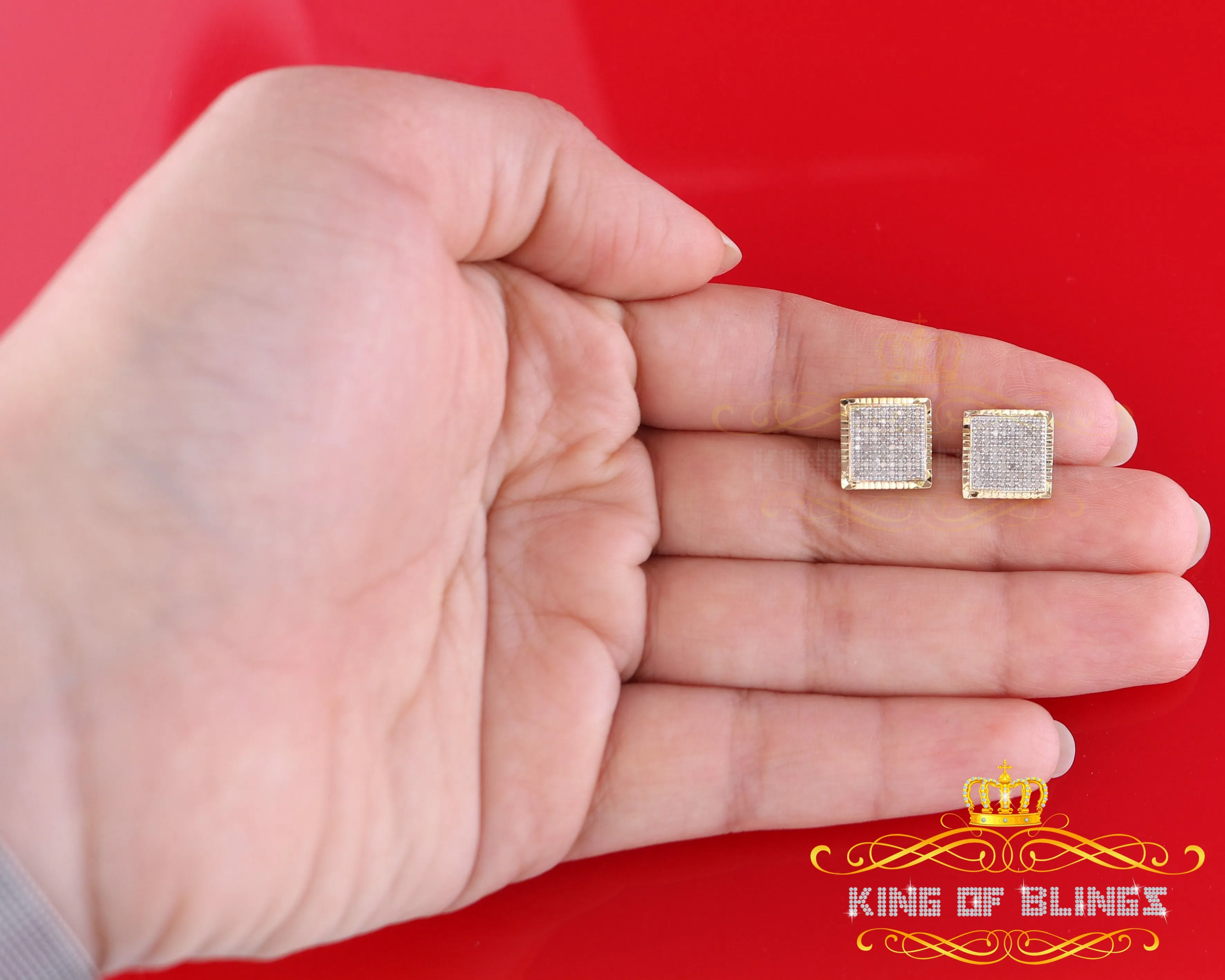 King of Blings-925 Sterling Silver 0.33ct Real Diamond For Women's & Men's Yellow Stud Earrings