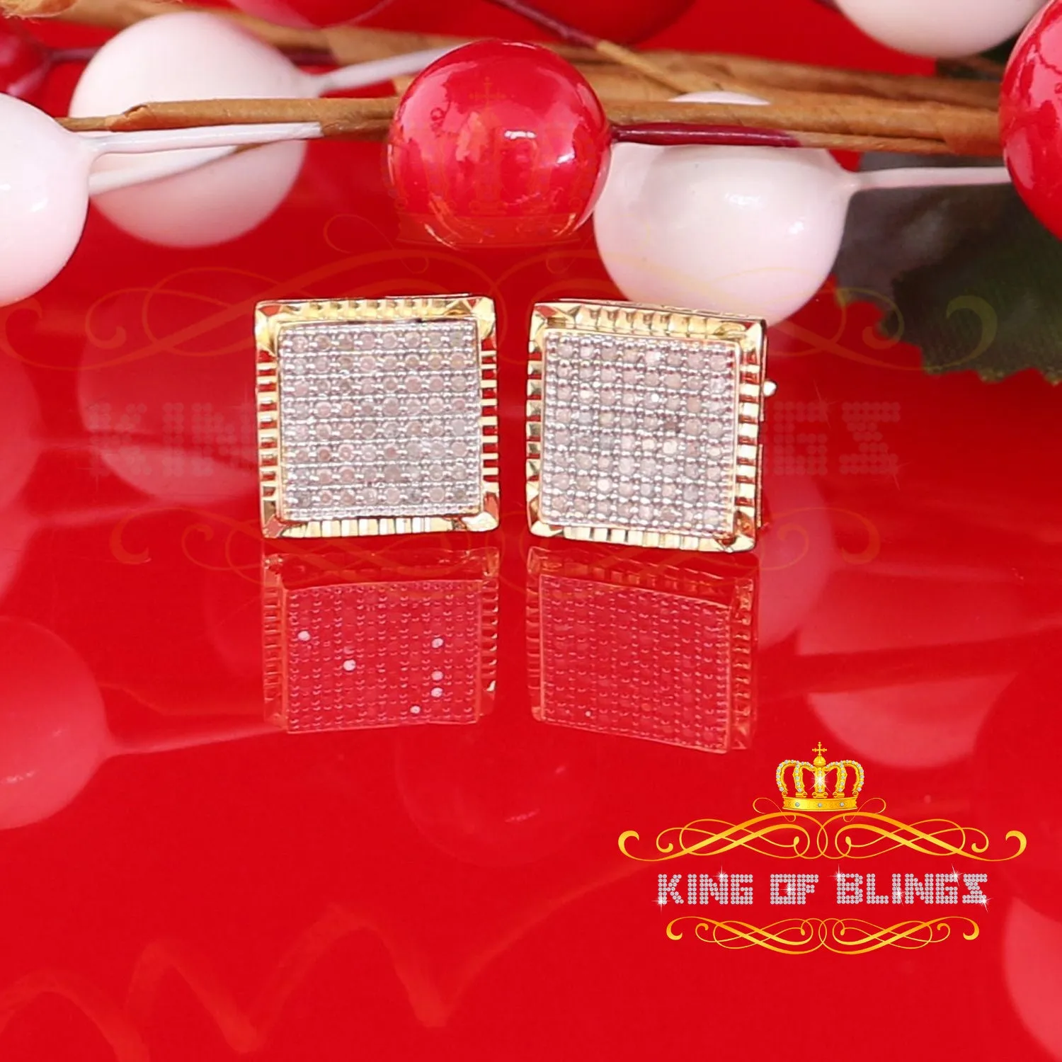 King of Blings-925 Sterling Silver 0.33ct Real Diamond For Women's & Men's Yellow Stud Earrings