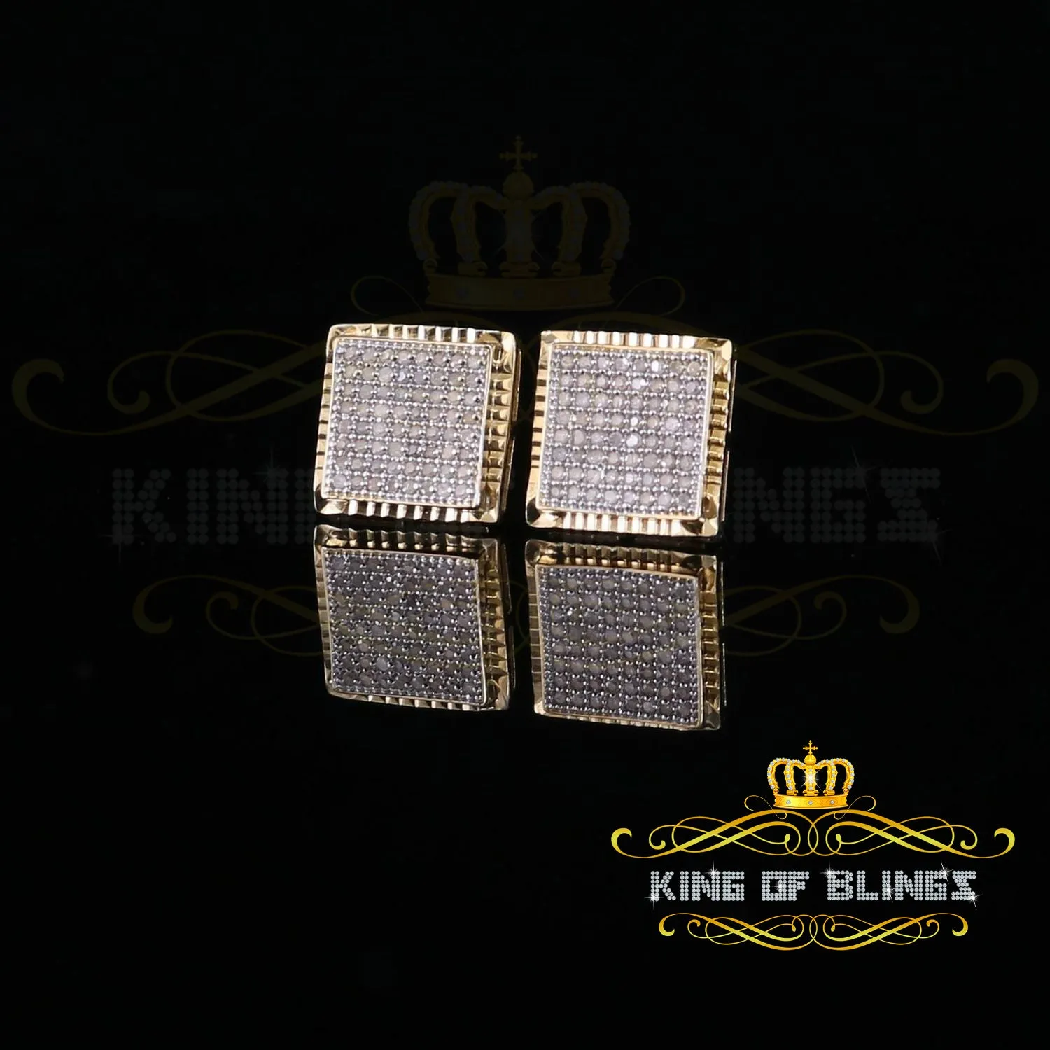 King of Blings-925 Sterling Silver 0.33ct Real Diamond For Women's & Men's Yellow Stud Earrings